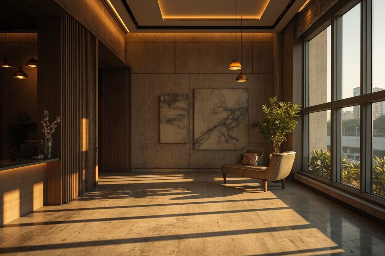 A Hanting hotel lobby near Luohu in Shenzhen with the front desk lit and a small seating area in late afternoon daylight