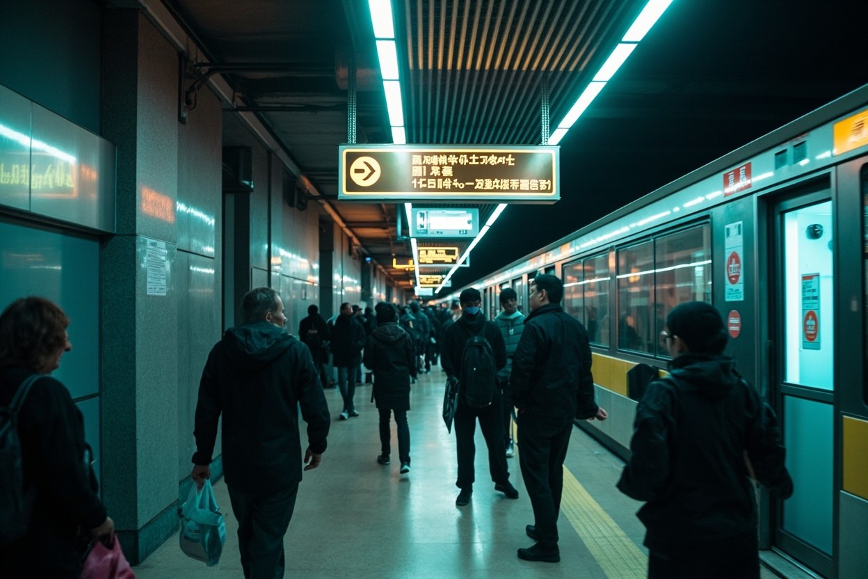 Line 3 platform at Buji station with passengers waiting under bright fluorescent interior